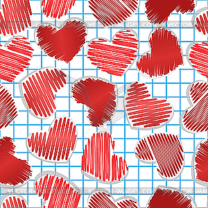 Paper hearts on squared paper - vector clip art