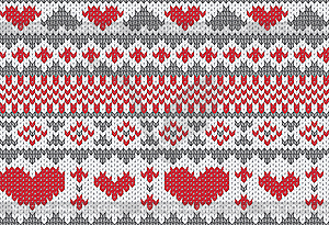 Knitted pattern with hearts - vector clipart