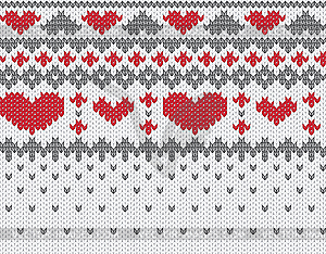 Knitted pattern with hearts - vector image