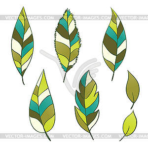 Set of hand-drawn leaves - royalty-free vector clipart