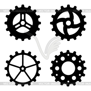 Four Black Gearwheels - vector clip art