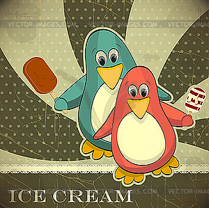 Penguins with ice cream - vector clipart