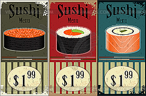 Vintage Sushi Labels - vector image