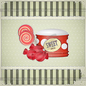 Vintage postcard with sweet candies - vector image