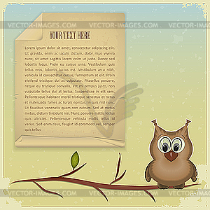 Wise owl and old paper - vector clipart