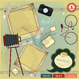 Vintage card with scrapbook elements - vector clipart