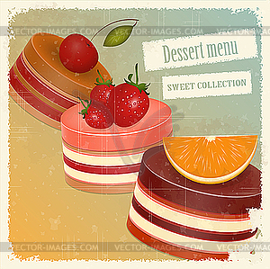 Vintage postcard with cake - color vector clipart