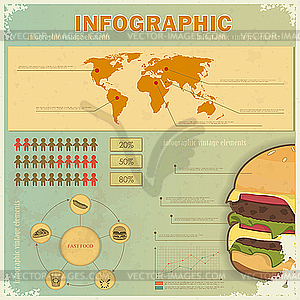 Винтажный набор инфографики - быстрая еда тему - векторизованное изображение