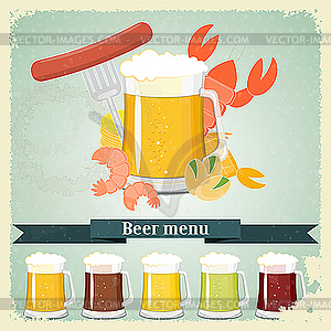 Vintage postcard, cover menu - Beer, beer snack - vector clipart