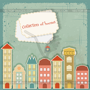 Collection of houses on vintage background - vector clip art