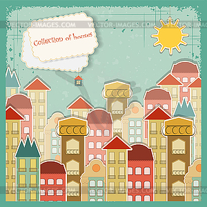 Collection of houses on vintage background - vector image