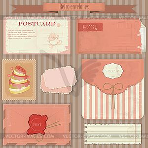 Retro envelopes and postcards - vector clipart