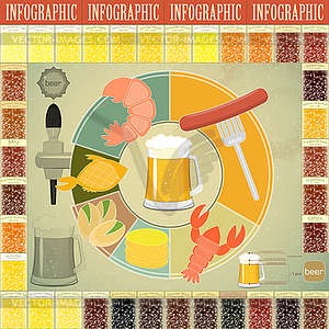 Vintage набор Инфографика - Пиво значки, Snack - иллюстрация в векторе