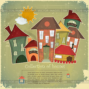 Collection of houses on vintage background - vector EPS clipart