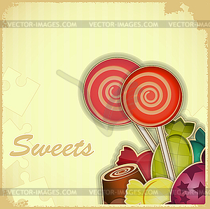 Sweet candy on Retro background - vector image