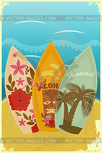 Surfboards on beach - vector image