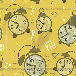 Vintage seamless background with Alarm Clocks - vector image