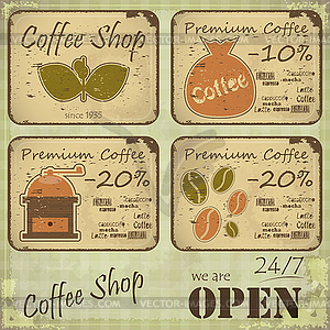 Grunge coffee labels in Retro style - vector clip art