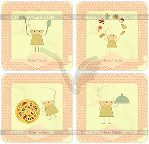 Vintage Set of Menu Card Designs with chefs - royalty-free vector clipart