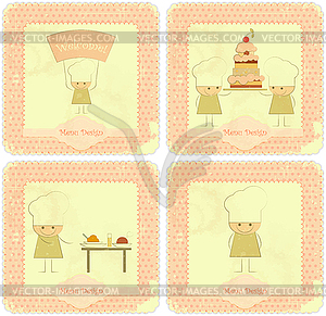 Vintage Set of kids menu Card Designs with chefs - vector image