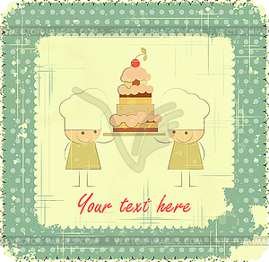 Vintage Menu Card Design with chef, birthday card - vector clip art