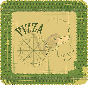 Vintage Pizza Menu Card Design with chef - vector clip art