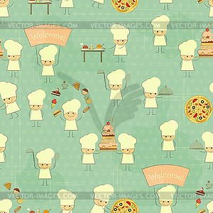 Seamless Food Background with Fun Chefs - vector image