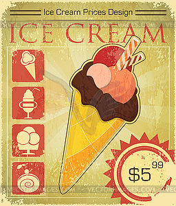 Design Ice cream price in grunge style - vector image