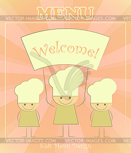 Design of kids menu with chefs - vector image