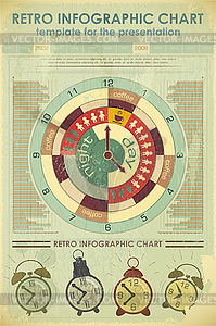 Инфографика ретро элементы - понятие рабочего времени - изображение в формате EPS
