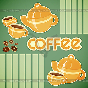 Coffee cups, coffee pot and coffee beans - vector clipart