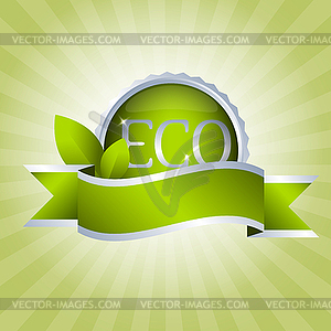 Green badge with ribbon - vector clip art
