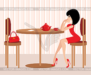 Молодая женщина в кафе - клипарт в векторе