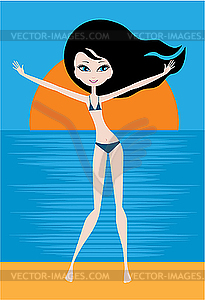 Girl costs near the sea - vector image