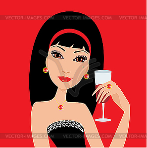 Beautiful woman with wine glass. - vector image