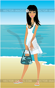 Young woman on beach - vector clipart