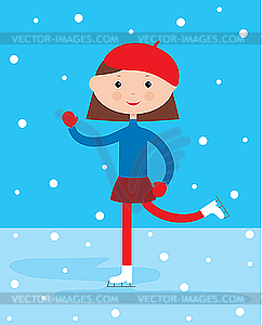 Girl on skating rink - vector image