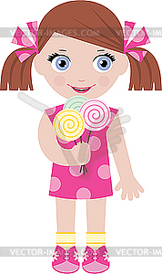 Little girl with sugar candies - vector clipart