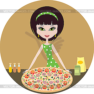 Girl with pizza - vector clip art