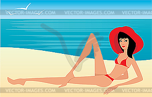 Young woman on beach - vector image