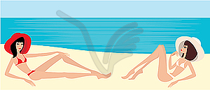 Two girls on beach - vector image