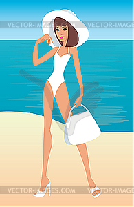Young woman on beach - vector EPS clipart