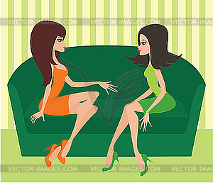 Women talk on sofa - vector image