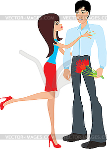 Человек дает женщине цветы - стоковый клипарт