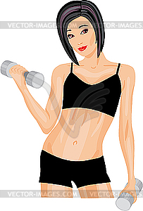 Woman with dumbbells - vector image