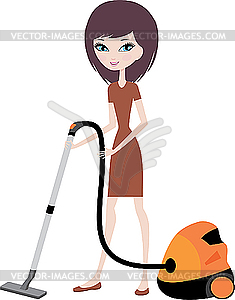 Pretty girl with vacuum cleaner - vector EPS clipart