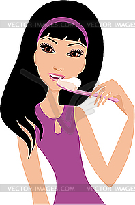 Young woman brushes teeth - vector clipart