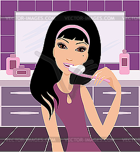 Young woman brushes teeth - vector image