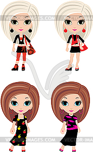 Four girls cartoon - vector image