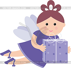 Pretty fairy with gift - vector clipart